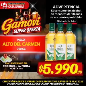 PISCO 750CC ALTO DEL CARMEN