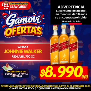 WHISKY JOHNNIE WALKER RED LABEL 750 CC