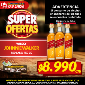 WHISKY JOHNNIE WALKER RED LABEL 750 CC